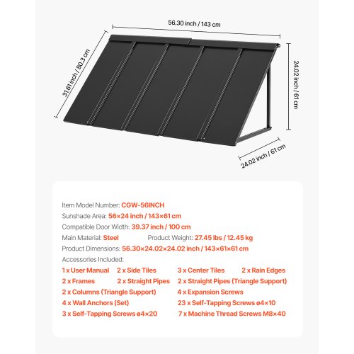 Fönstermarkis Dörrtak 56x24 tum Utomhus Terrass Stål Ytterdörr Markiser
