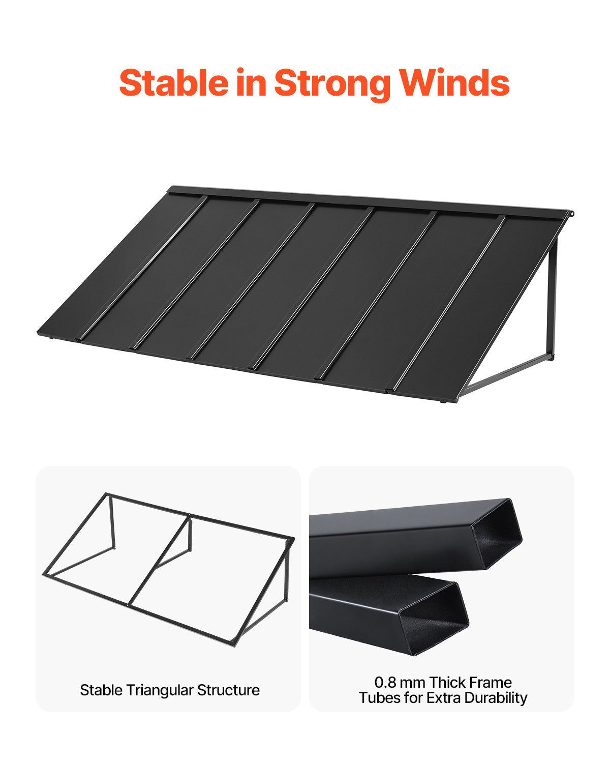Fixed Metal Awning 80 x 36 in, Window Awning Door Canopy, Stable Triangle Steel Frame Exterior Awnings Rain, and Snow Sunlight Protection for Door Entrance, Windows, Porches, Balconies