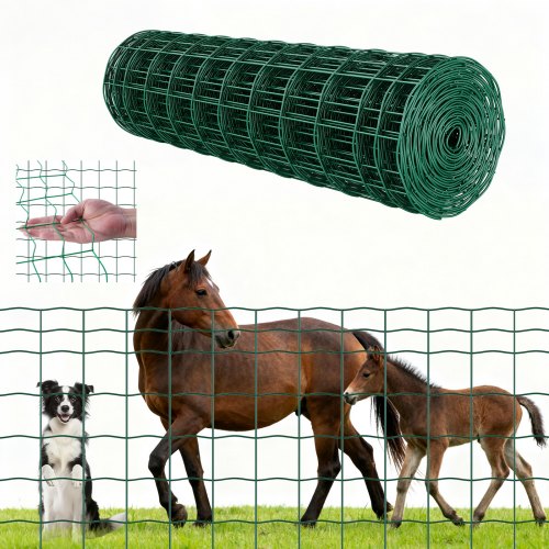 Farm Fence, 39 x 787 in, 4 x 4 in Mesh 2.1mm Galvanized Steel Wire Fencing for Cattle, Hog & Sheep, Heavy Duty Vinyl Coated Livestock Fence for Animal Enclosures, Cage Wire, Garden Fences, Green