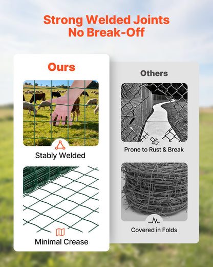 Farm Fence, 39 x 787 in, 4 x 4 in Mesh 2.1mm Galvanized Steel Wire Fencing for Cattle, Hog & Sheep, Heavy Duty Vinyl Coated Livestock Fence for Animal Enclosures, Cage Wire, Garden Fences, Green