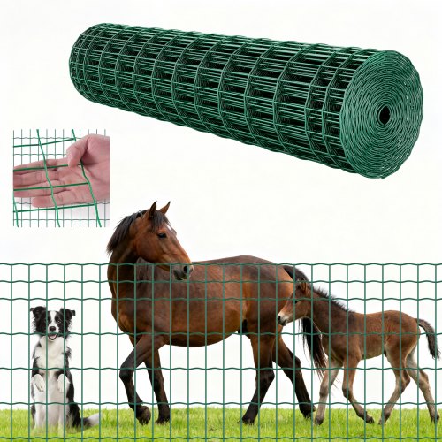 Farm Fence, 47 x 984 in, 2 x 4 in Mesh 2.1mm Galvanized Steel Wire Fencing for Cattle, Hog & Sheep, Heavy Duty Vinyl Coated Livestock Fence for Animal Enclosures, Cage Wire, Garden Fences, Green