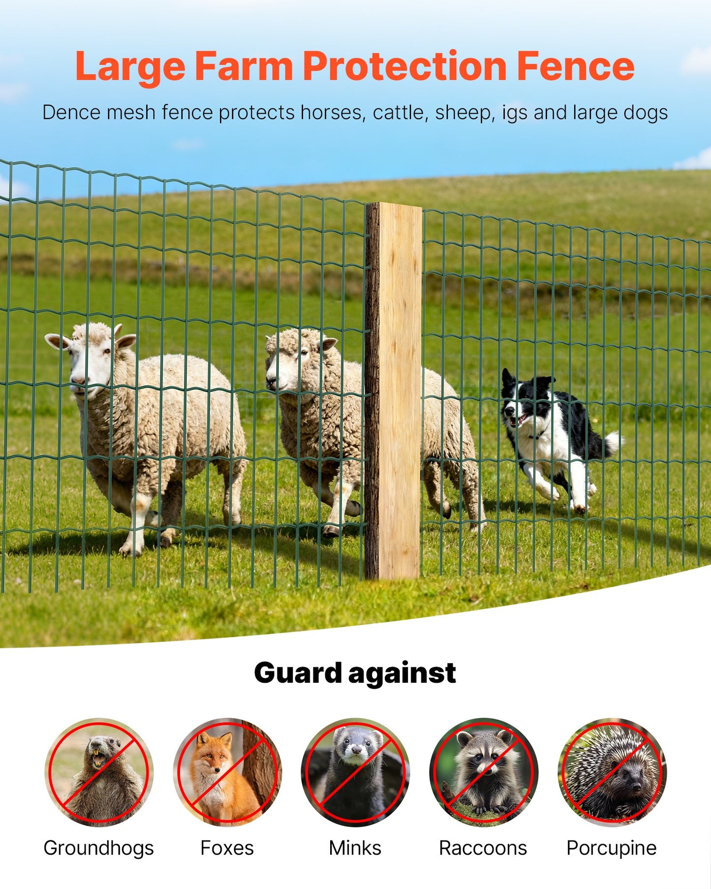 Farm Fence, 47 x 984 in, 2 x 4 in Mesh 2.1mm Galvanized Steel Wire Fencing for Cattle, Hog & Sheep, Heavy Duty Vinyl Coated Livestock Fence for Animal Enclosures, Cage Wire, Garden Fences, Green