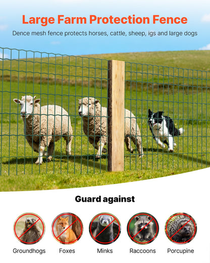 Farm Fence, 47 x 984 in, 2 x 4 in Mesh 2.1mm Galvanized Steel Wire Fencing for Cattle, Hog & Sheep, Heavy Duty Vinyl Coated Livestock Fence for Animal Enclosures, Cage Wire, Garden Fences, Green
