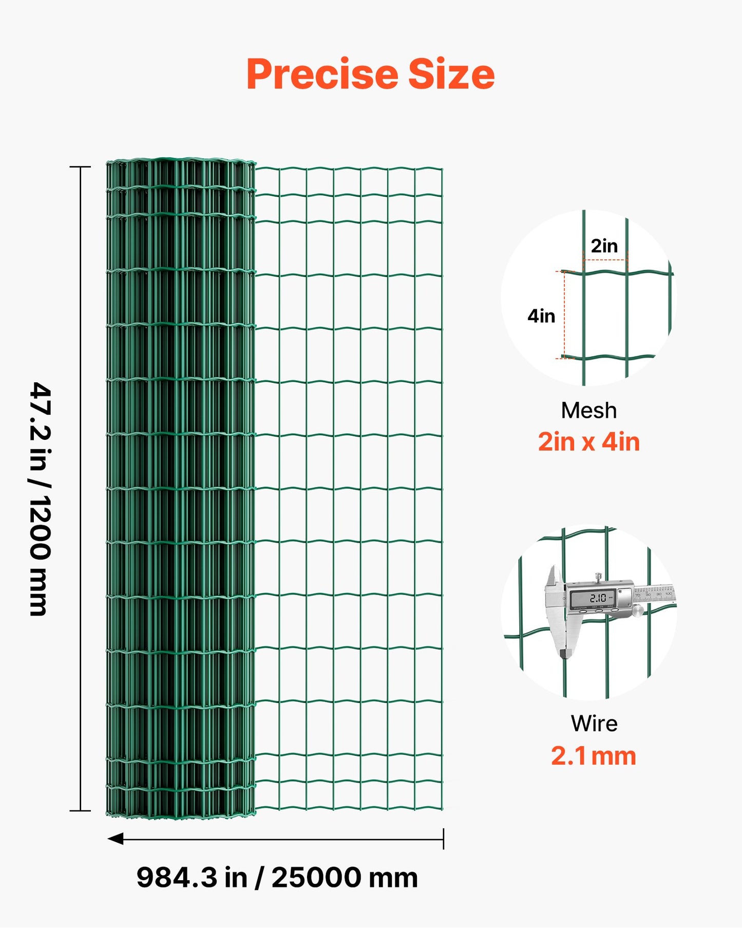 Farm Fence, 47 x 984 in, 2 x 4 in Mesh 2.1mm Galvanized Steel Wire Fencing for Cattle, Hog & Sheep, Heavy Duty Vinyl Coated Livestock Fence for Animal Enclosures, Cage Wire, Garden Fences, Green