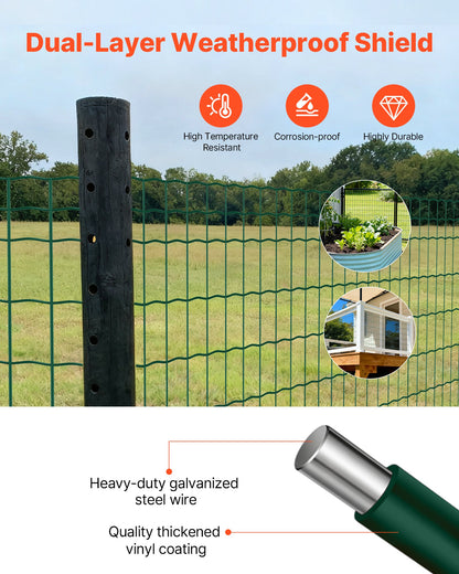 Farm Fence, 47 x 984 in, 2 x 4 in Mesh 2.1mm Galvanized Steel Wire Fencing for Cattle, Hog & Sheep, Heavy Duty Vinyl Coated Livestock Fence for Animal Enclosures, Cage Wire, Garden Fences, Green