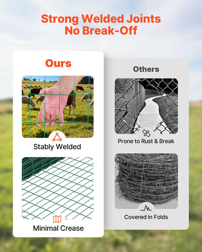 Farm Fence, 47 x 984 in, 2 x 4 in Mesh 2.1mm Galvanized Steel Wire Fencing for Cattle, Hog & Sheep, Heavy Duty Vinyl Coated Livestock Fence for Animal Enclosures, Cage Wire, Garden Fences, Green