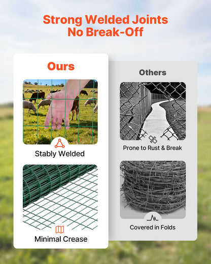 Farm Fence, 39 x 984 in, 2 x 4 in Mesh 2.1mm Galvanized Steel Wire Fencing for Cattle, Hog & Sheep, Heavy Duty Vinyl Coated Livestock Fence for Animal Enclosures, Cage Wire, Garden Fences, Green