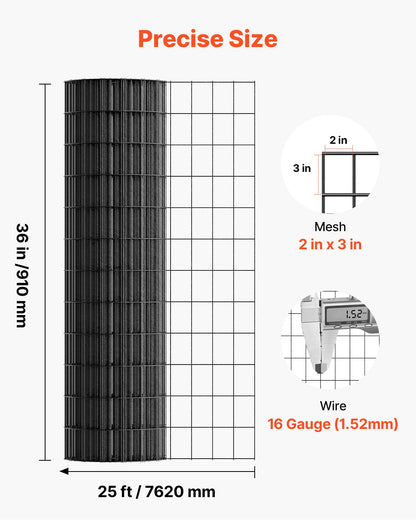 Hardware Cloth 36 in x 25 ft, 2 x 3 in Mesh 16 Gauge Galvanized Wire Mesh Roll, Weather-Resistant Vinyl Coated Chicken Wire Fencing, Heavy Duty Welded Garden Plant Fencing for Rabbit Cage Snake