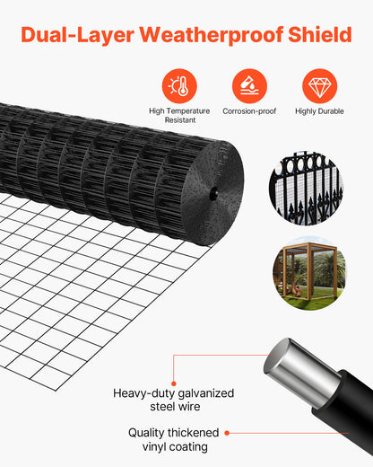 Hardware Cloth 36 in x 25 ft, 2 x 3 in Mesh 16 Gauge Galvanized Wire Mesh Roll, Weather-Resistant Vinyl Coated Chicken Wire Fencing, Heavy Duty Welded Garden Plant Fencing for Rabbit Cage Snake