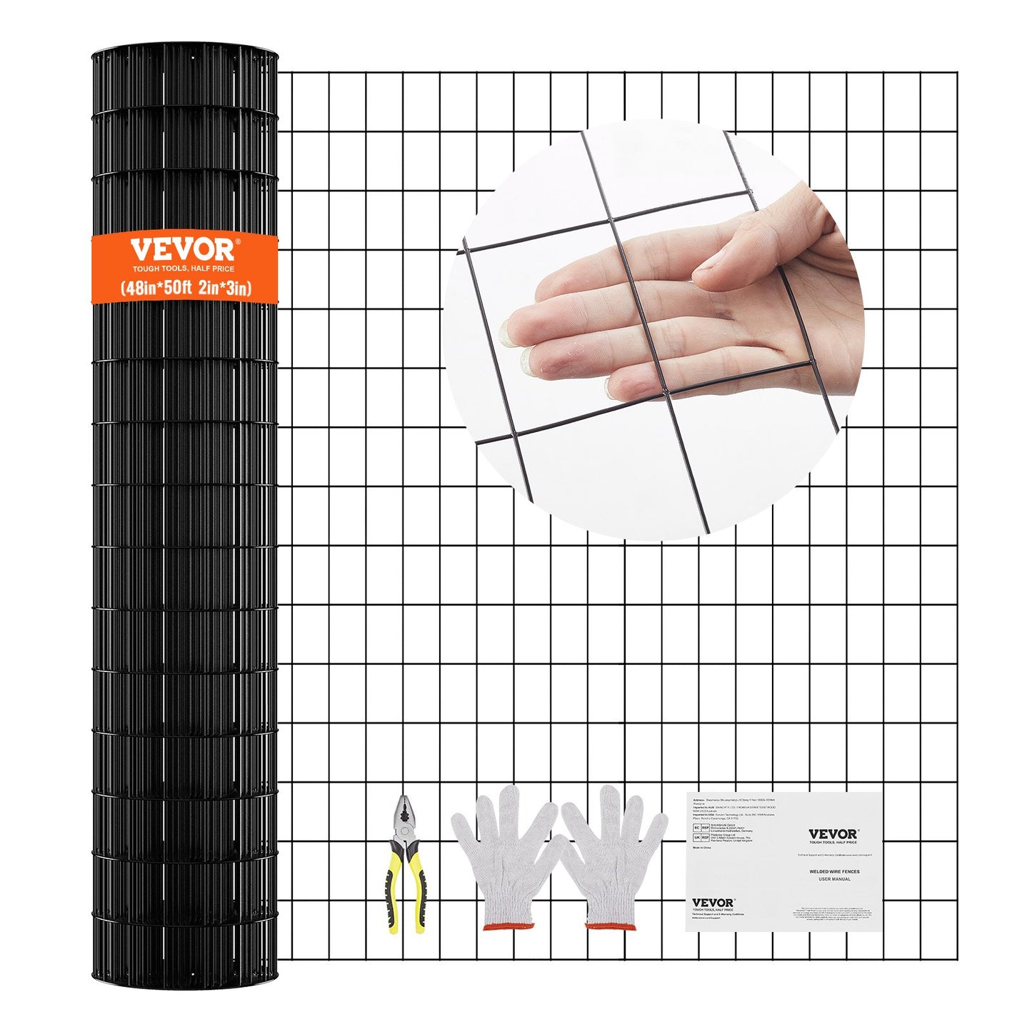 Hårdvaraduk, 48 tum x 50 tum galvaniserad trådnätrulle, 16 gauge kycklingtrådsstängselrulle, vinylbeläggning metalltrådsnät för hönshusbarriär, kaninormstaket, fjäderfäinhägnader