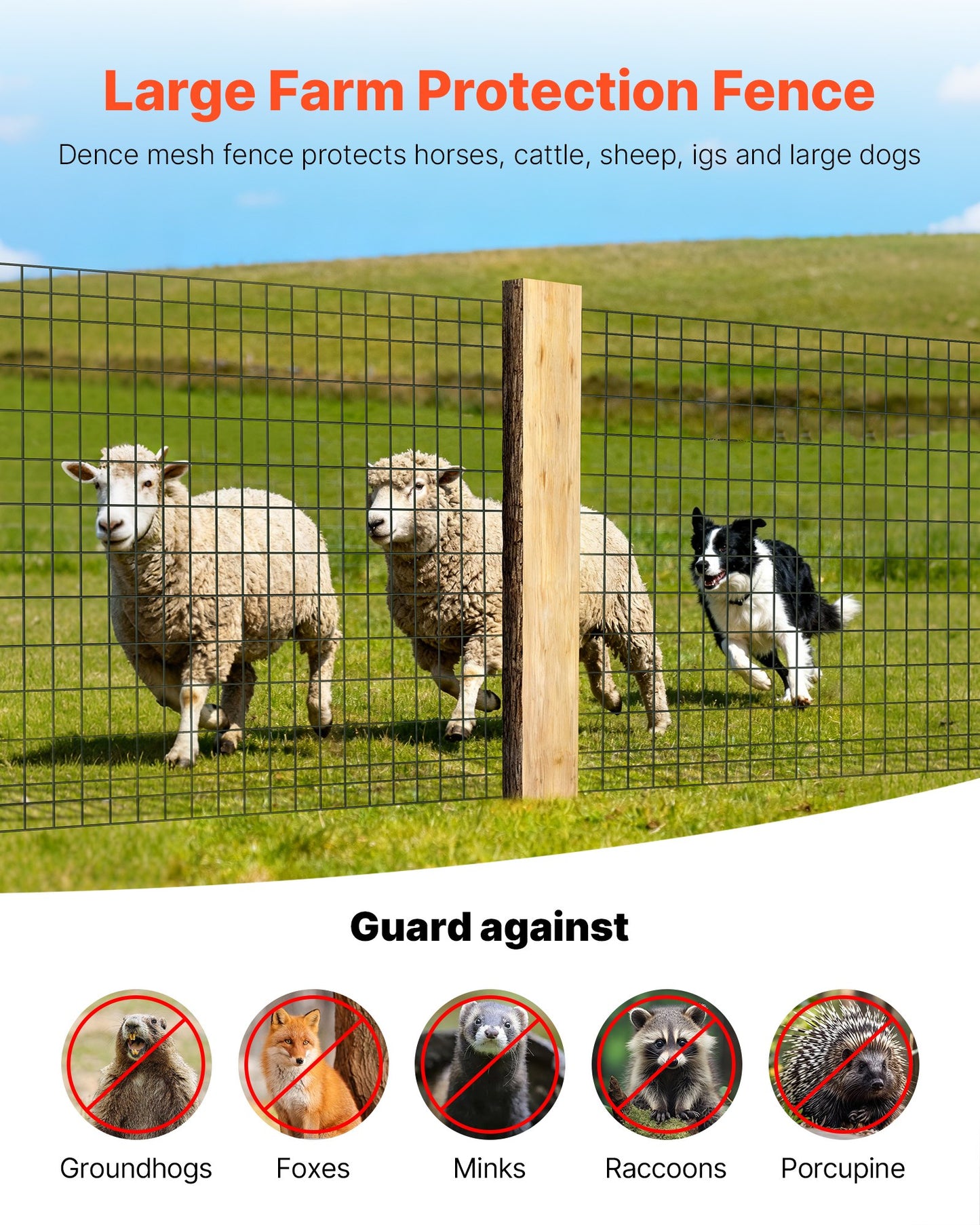 Farm Fence, 48 in x 50 ft, 2 x 4 in Mesh 14 Gauge Galvanized Steel Wire Fencing for Cattle, Hog & Sheep , Heavy Duty Vinyl Coated Livestock Fence for Animal Enclosures, Cage Wire, Garden Fences
