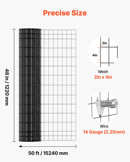 Farm Fence, 48 in x 50 ft, 2 x 4 in Mesh 14 Gauge Galvanized Steel Wire Fencing for Cattle, Hog & Sheep , Heavy Duty Vinyl Coated Livestock Fence for Animal Enclosures, Cage Wire, Garden Fences