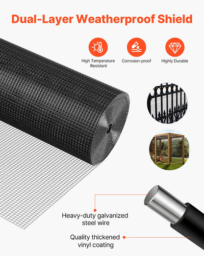Hardware Cloth 72 in x 50 ft, 1/2 in 19 Gauge Galvanized Wire Mesh Roll, Weather-Resistant Vinyl Coated Chicken Wire Fencing, Heavy Duty Welded Garden Plant Fencing for Rabbit Cage Snake Fence