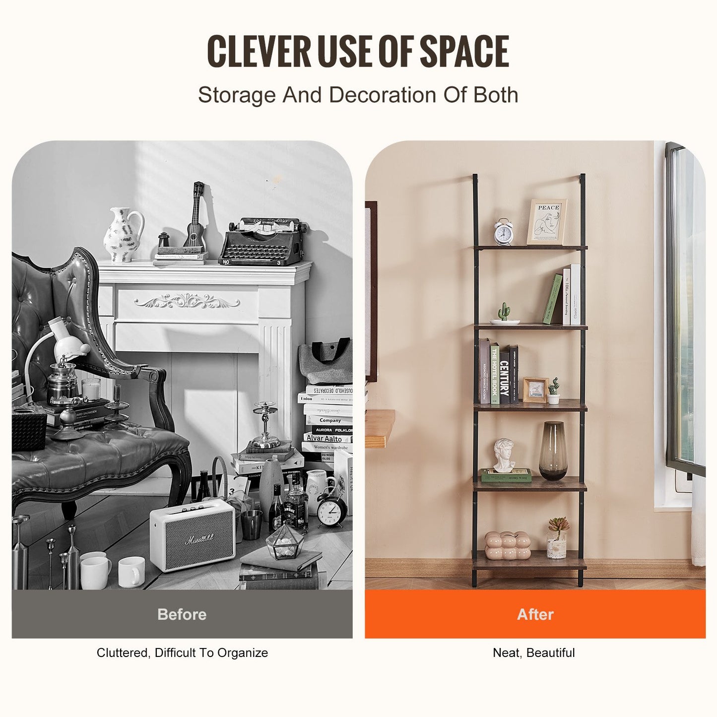 Industrial Square Pipe Hylla 5-vånings 17,3x11,8 tum väggfäste för sovrum