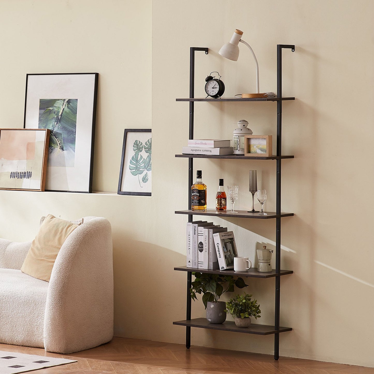 Industrial Square Pipe Shelf 5 Tier 24x11.8in Wall-Mount for Bedroom