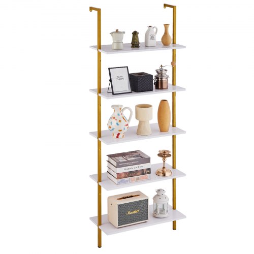 Industrial Square Pipe Shelf 5 Tier 24x11.8in Wall-Mount Gold White