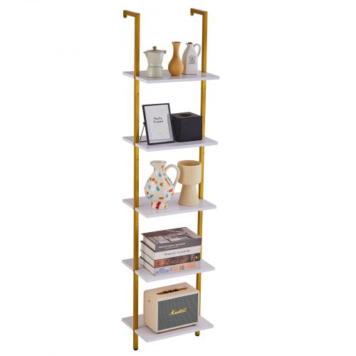 Industrial Square Pipe Shelf 5 Tier 15.6x11.8in Wall-Mount Gold White