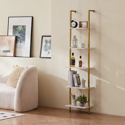 Industrial Square Pipe Shelf 5 Tier 15.6x11.8in Wall-Mount Gold White