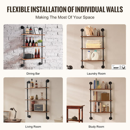 Industrielles Rohrregal, 3-stufig, 61 x 20 cm, Wandhalterung für Küche und Schlafzimmer