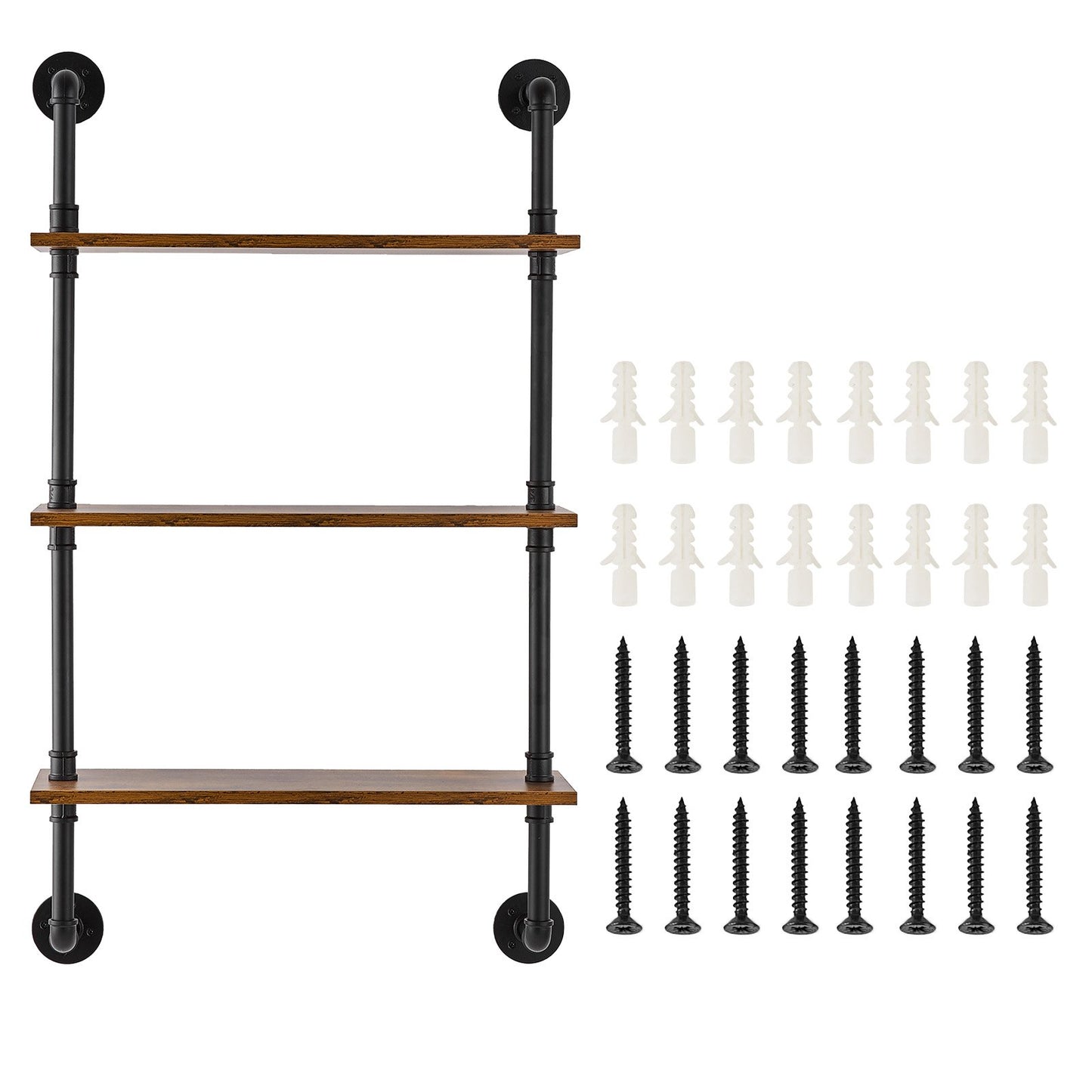 Industrielles Rohrregal, 3-stufig, 61 x 20 cm, Wandhalterung für Küche und Schlafzimmer