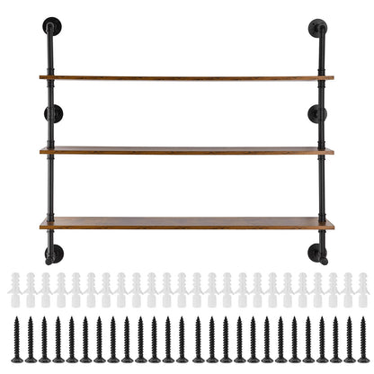 Industrielles Rohrregal, 3-stufig, 122 x 25 cm, Wandhalterung für Küche und Schlafzimmer