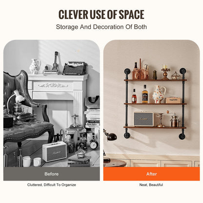 Industrielles Rohrregal, 3-stufig, 81,3 x 25,9 cm, Wandhalterung für Küche und Schlafzimmer