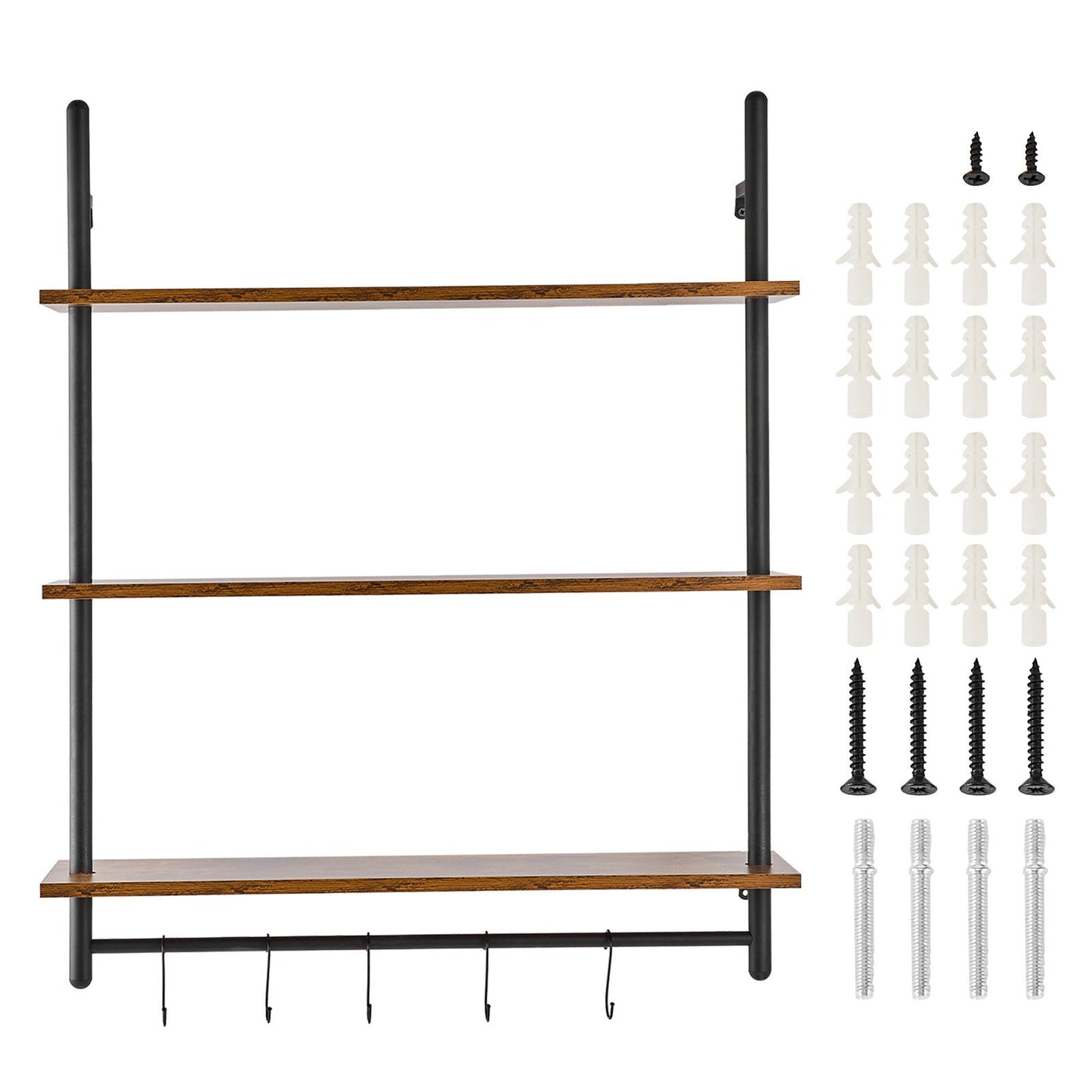 Industrielles Rohrregal, 3-stufig, 81,3 x 25,9 cm, Wandhalterung für Küche und Schlafzimmer