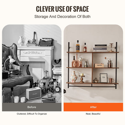 Industrielles Rohrregal, 3-stufig, 105,4 x 25,9 cm, Wandhalterung für Küche und Schlafzimmer