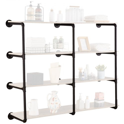 Industrial Pipe Shelf, 4 Tier 3PCS, 11.8in Applicable Board Width Wall-Mount Floating Rustic Wood Shelves Bracket Bookshelf,Storage Holder for Kitchen Bedroom Bathroom, (Planks NOT Included)