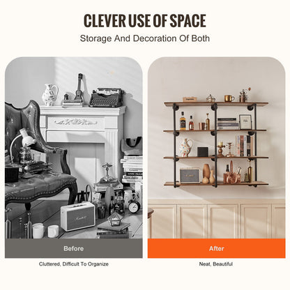 Industrial Pipe Hylla 4 Tier 3PCS 11,8in W Väggmonterade plankor ingår INTE