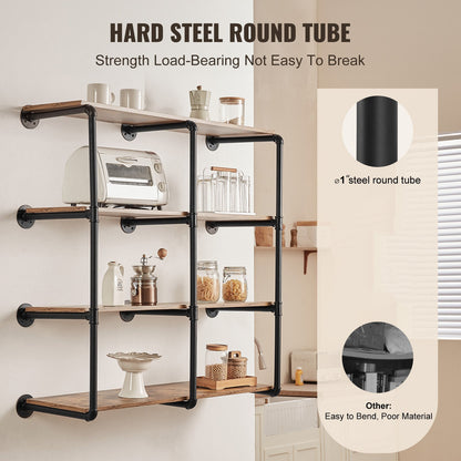 Industrial Pipe Shelf, 4 Tier 3PCS, 11.8in Applicable Board Width Wall-Mount Floating Rustic Wood Shelves Bracket Bookshelf,Storage Holder for Kitchen Bedroom Bathroom, (Planks NOT Included)