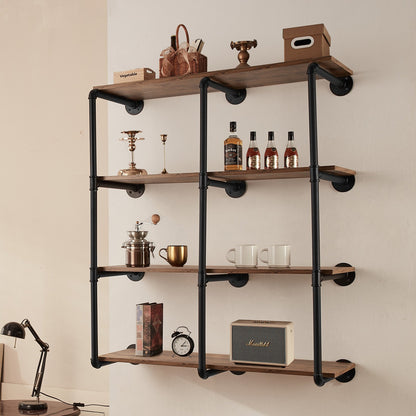 Industrial Pipe Shelf, 4 Tier 3PCS, 11.8in Applicable Board Width Wall-Mount Floating Rustic Wood Shelves Bracket Bookshelf,Storage Holder for Kitchen Bedroom Bathroom, (Planks NOT Included)