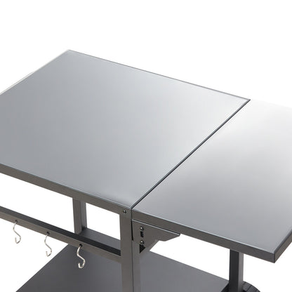 Utomhusgrill matvagn med dubbelhylla, BBQ rörligt matbord, multifunktionell hopfällbar järnbordsskiva, bärbara modulära vagnar för pizzaugn, arbetsbord med 2 hjul, bärhandtag