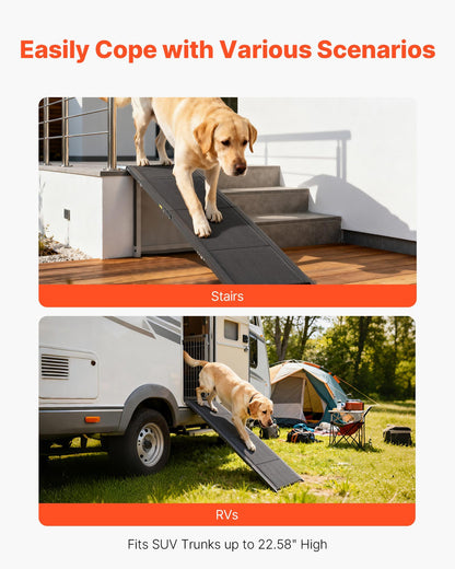 Dog Ramp for Cars, 63" L x 17" W, Folding Pet Ramps for Medium & Large Dogs up to 250lbs, Pet Stair Ramp with Non-Slip Oxford Fabric Surface, Portable Outdoor Dog Car Ramps for SUV & Truck