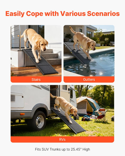 Dog Ramp for Cars, 71" L x 17" W, Folding Pet Ramps for Medium & Large Dogs up to 250lbs, Pet Stair Ramp with Non-Slip Felt Rug Surface, Portable Outdoor Dog Car Ramps for SUV & Truck