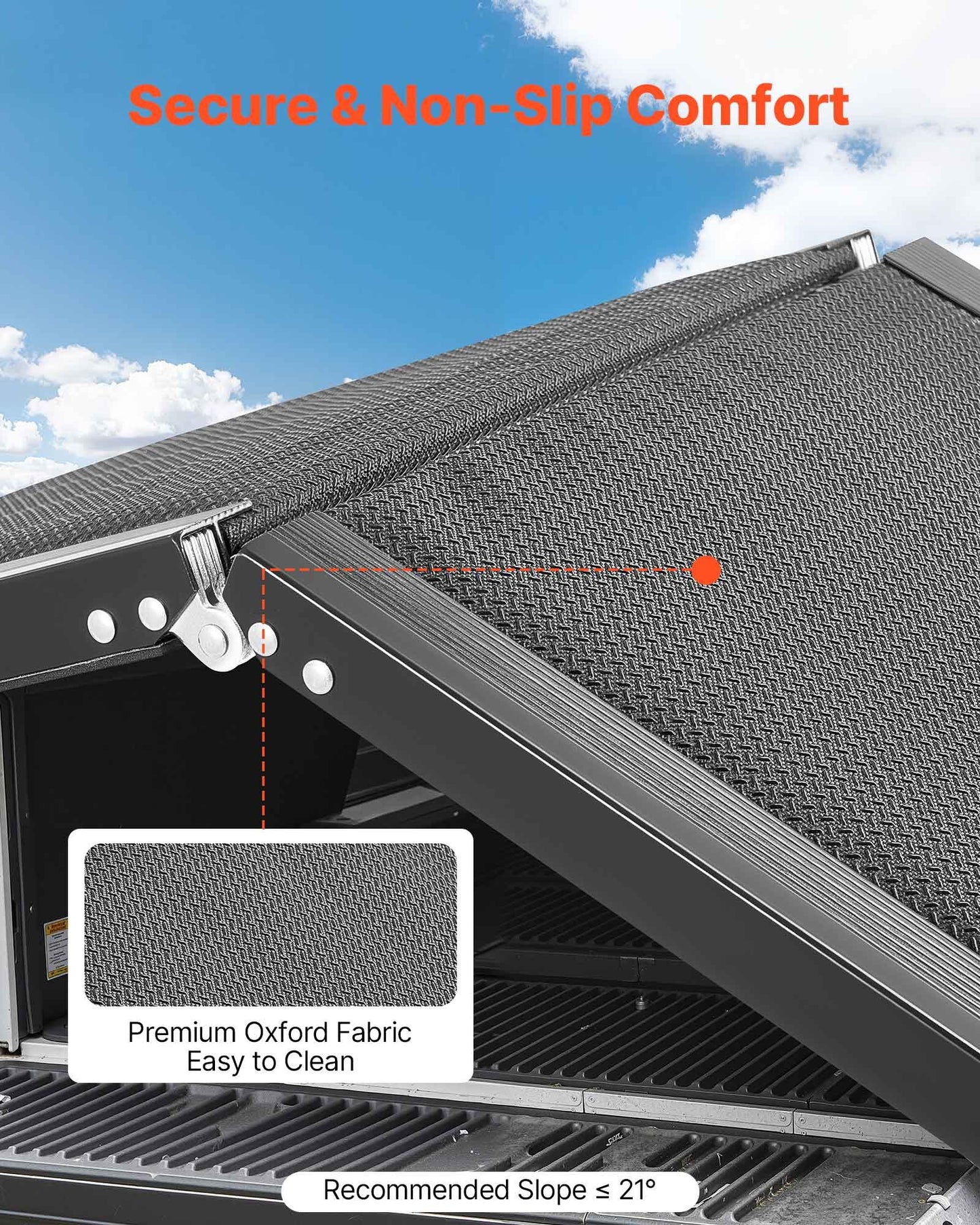 Dog Ramp for Cars, 71" L x 17" W, Folding Pet Ramps for Medium & Large Dogs up to 250lbs, Pet Stair Ramp with Non-Slip Oxford Fabric Surface, Portable Outdoor Dog Car Ramps for SUV & Truck