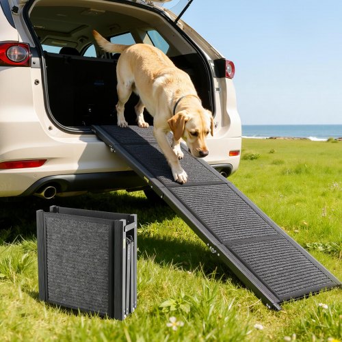 Dog Ramp for Cars, 63" L x 17" W, Folding Pet Ramps for Medium & Large Dogs up to 250lbs, Pet Stair Ramp with Non-Slip Felt Rug Surface, Portable Outdoor Dog Car Ramps for SUV & Truck