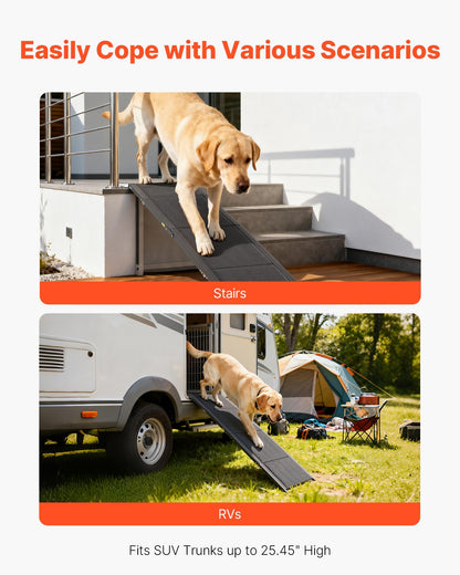 Dog Ramp for Cars, 71" L x 20" W, Folding Pet Ramps for Medium & Large Dogs up to 250lbs, Pet Stair Ramp with Non-Slip Oxford Fabric Surface, Portable Outdoor Dog Car Ramps for SUV & Truck