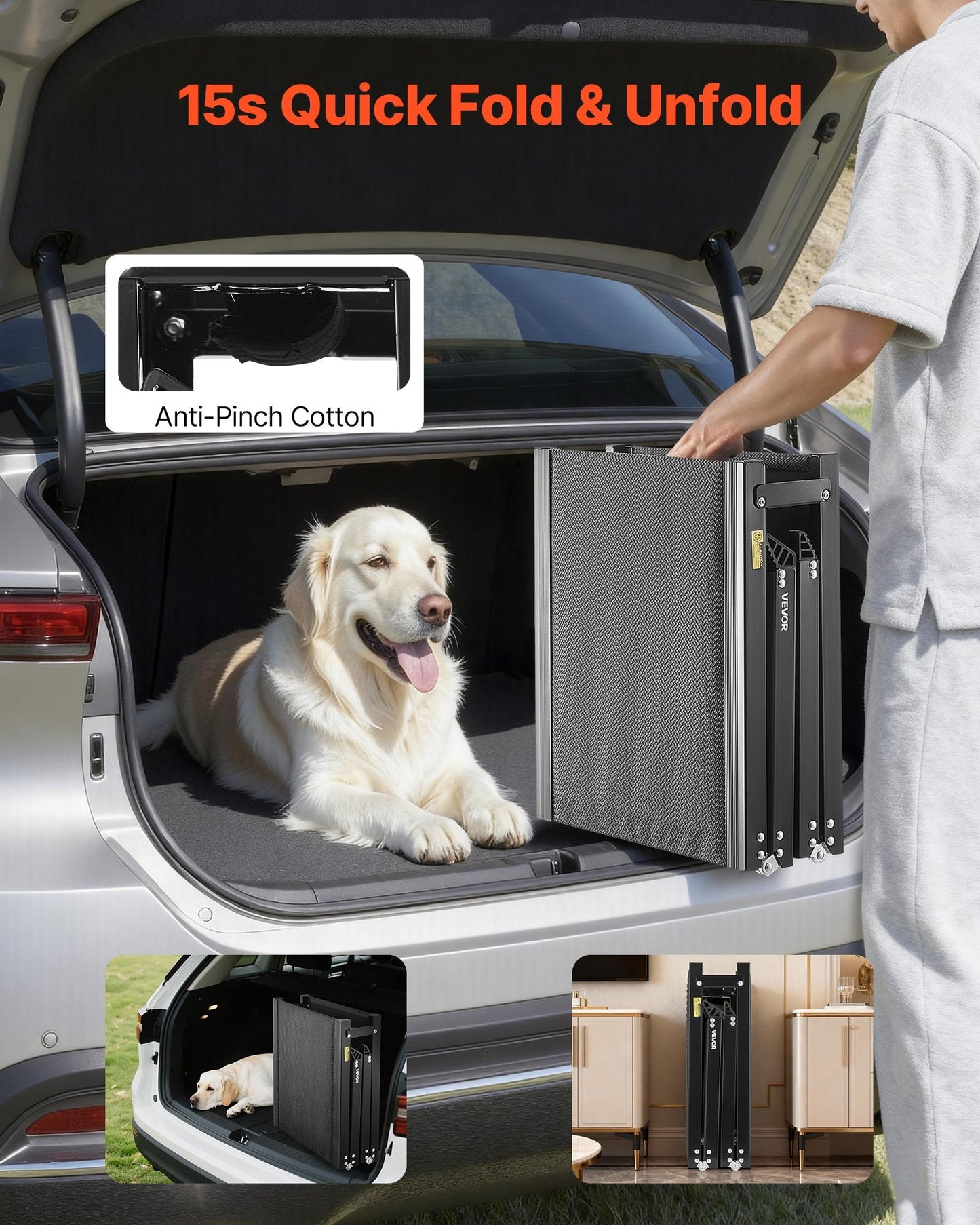 Dog Ramp for Cars, 71" L x 20" W, Folding Pet Ramps for Medium & Large Dogs up to 250lbs, Pet Stair Ramp with Non-Slip Oxford Fabric Surface, Portable Outdoor Dog Car Ramps for SUV & Truck