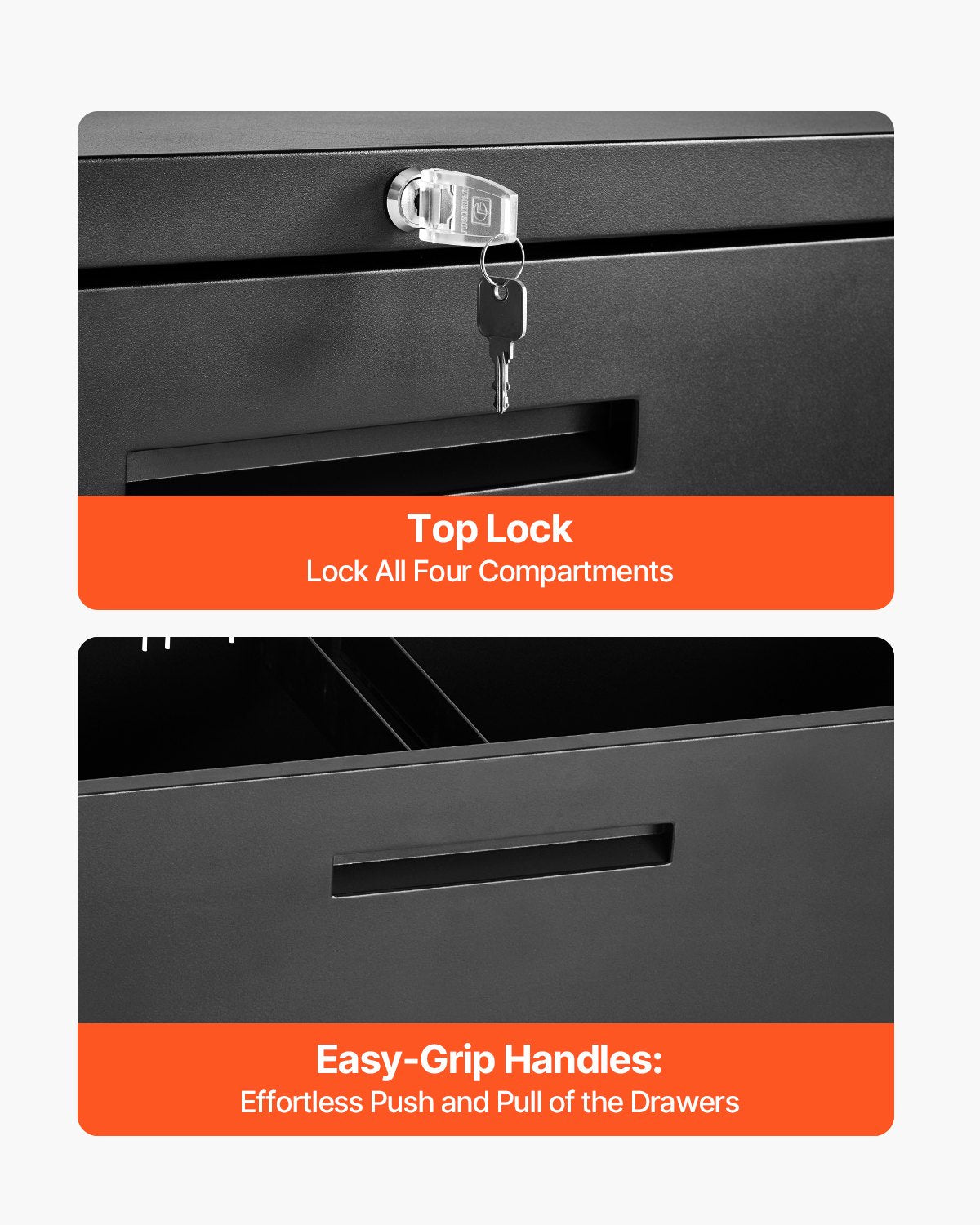 4 Drawers Metal File Cabinet, Vertical Filing Cabinet with Lock and Adjustable Hanging Rod, Tall Filing Storage Cabinets for Home and Office Fit Letter, A4, Legal Size File, Easy Assembly, Black