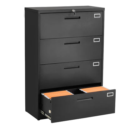 4 Drawers Metal File Cabinet, Vertical Filing Cabinet with Lock and Adjustable Hanging Rod, Tall Filing Storage Cabinets for Home and Office Fit Letter, A4, Legal Size File, Easy Assembly, Black