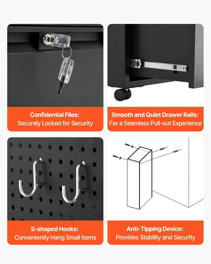 2 Drawers Metal File Cabinet, Lateral Filing Cabinet with Lock and Adjustable Hanging Rods, Wide Filing Storage Cabinets for Home and Office Fit Letter, A4, Legal Size File, Easy Assembly, Black