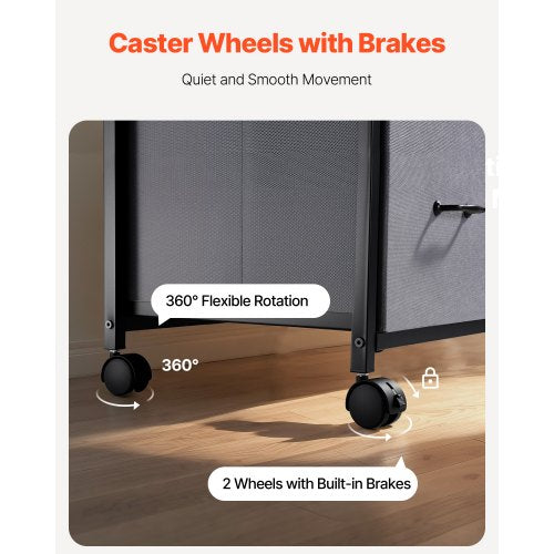 Mobiler Metall-Aktenschrank mit 3 Stoffschubladen und 2 offenen Regalen, braun