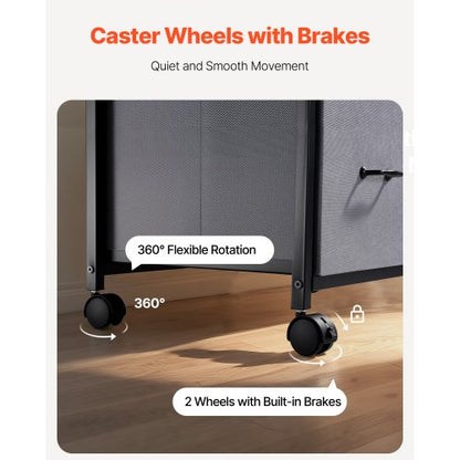 Mobiler Metall-Aktenschrank mit 3 Stoffschubladen und 2 offenen Regalen, braun