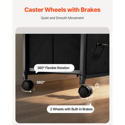 Mobilt arkivskåp i metall med 3 tyglådor och 2 öppna hyllor svart