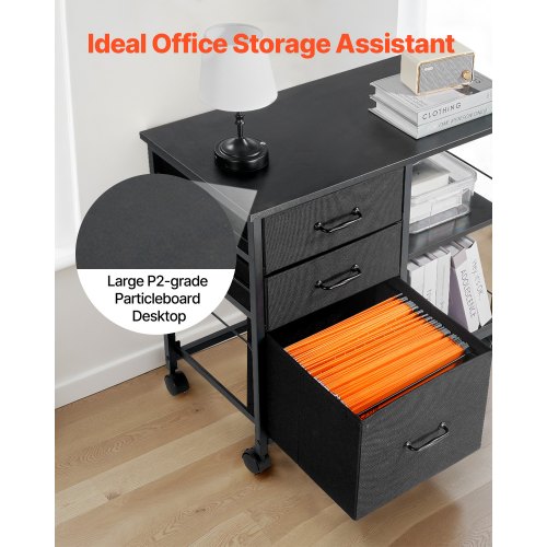 Mobilt arkivskåp i metall med 3 tyglådor och 2 öppna hyllor svart