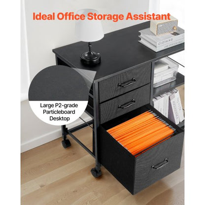 Mobilt arkivskåp i metall med 3 tyglådor och 2 öppna hyllor svart