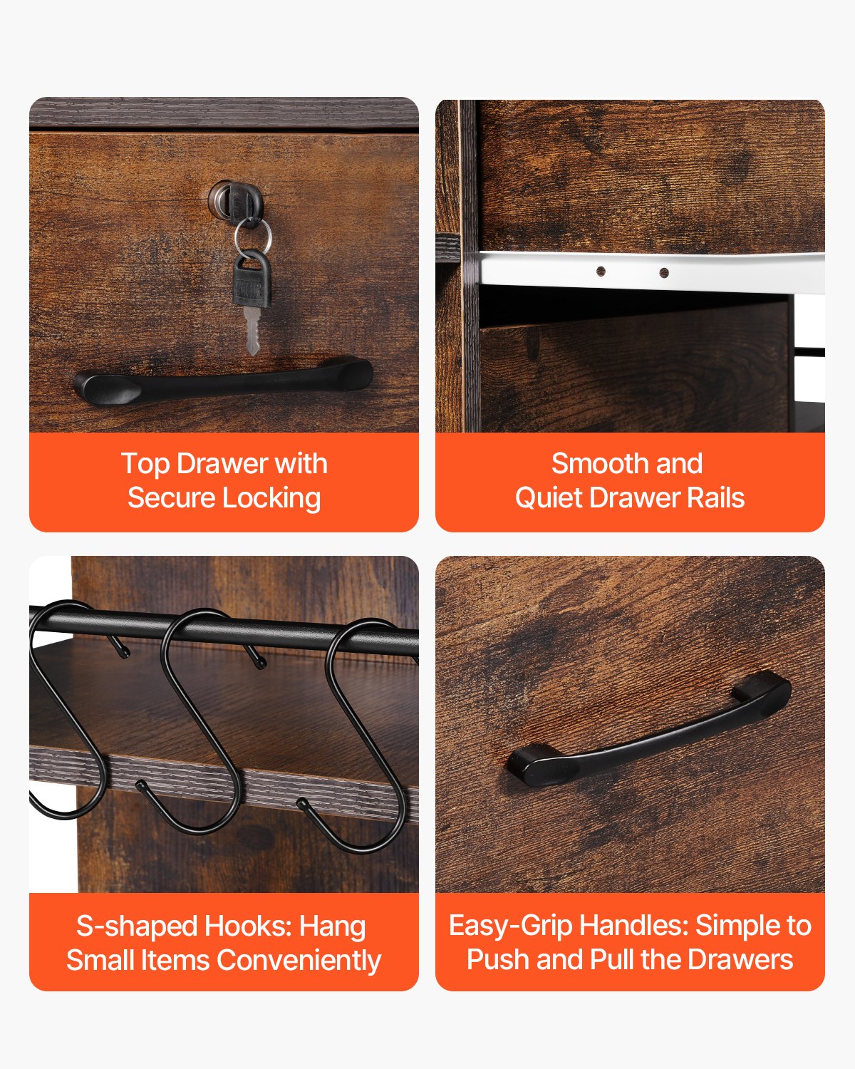 2 Drawers Metal File Cabinet, Lateral Filing Cabinet with Lock and 6 Open Shelves, Wooden Wide Filing Storage Cabinets with Power Strip for Letter, A4, Legal Size File, Easy Assembly, Brown