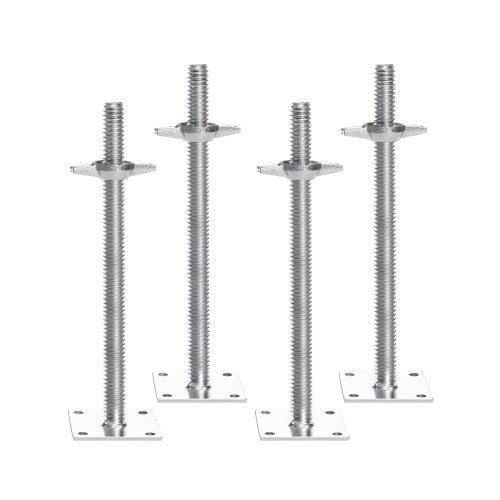 4-Pack Adjustable Leveling Jacks, 18.2 In Adjustable Height & 3307lbs/1500kg Total Load Capacity Scaffold Jacks Feet, Solid Carbon Steel Screw Jacks for Baker-Style Scaffolding Equipment, Silver
