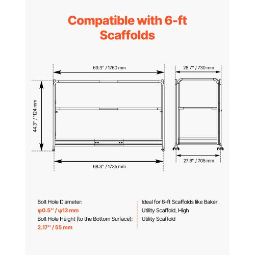 6ft Scaffolding Safety Guard Rail System For Baker-Style Scaffolding Yellow